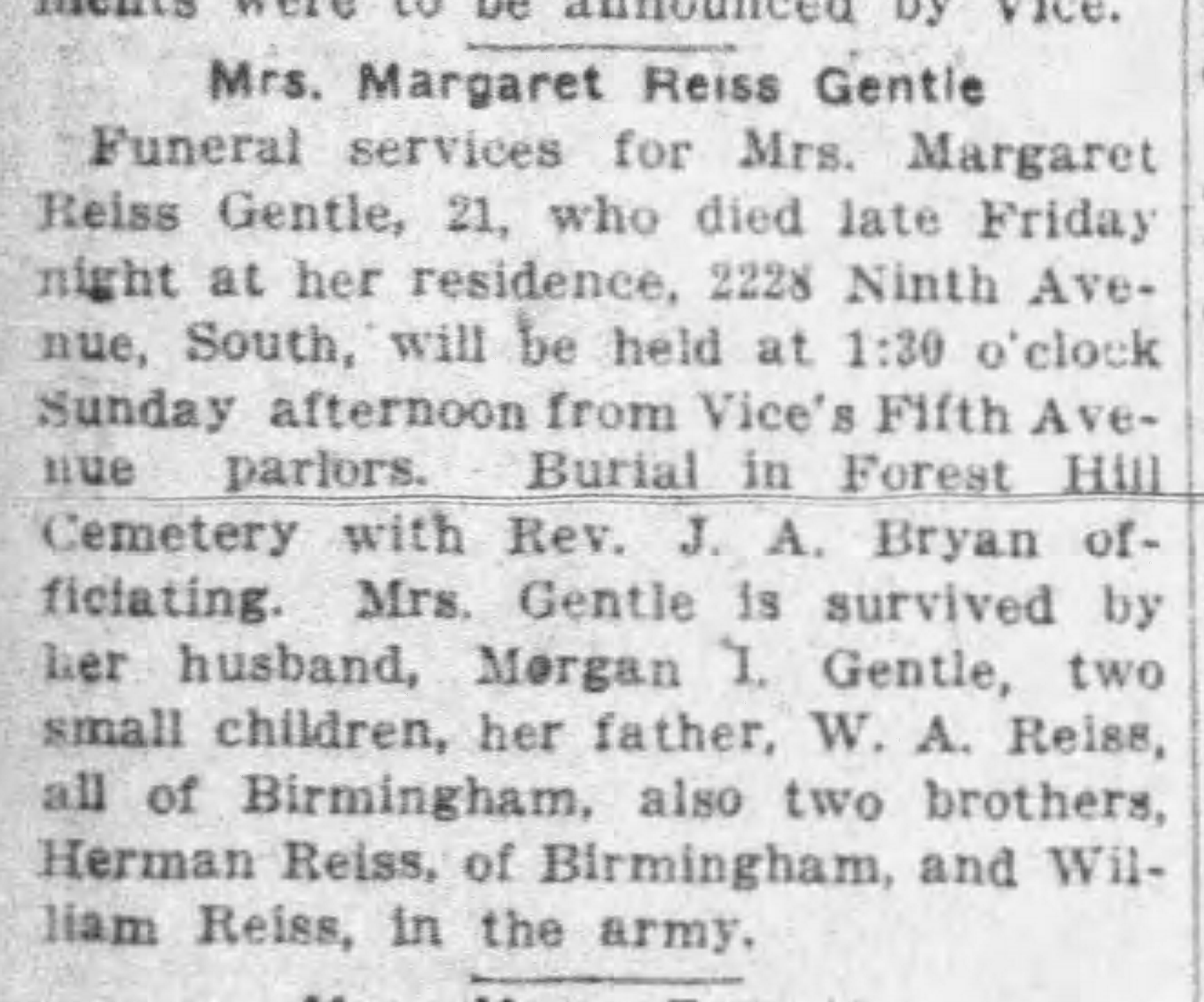 Mrs. Margaret Reiss Gentle